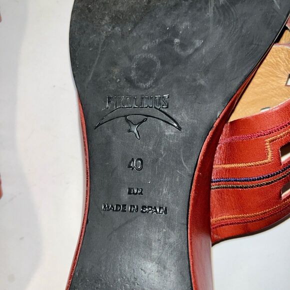 Pikolinos Women's Sandals Red 40 US 8 Aztec Cutout Embroidered Straps Open-Toe - Picture 8 of 8